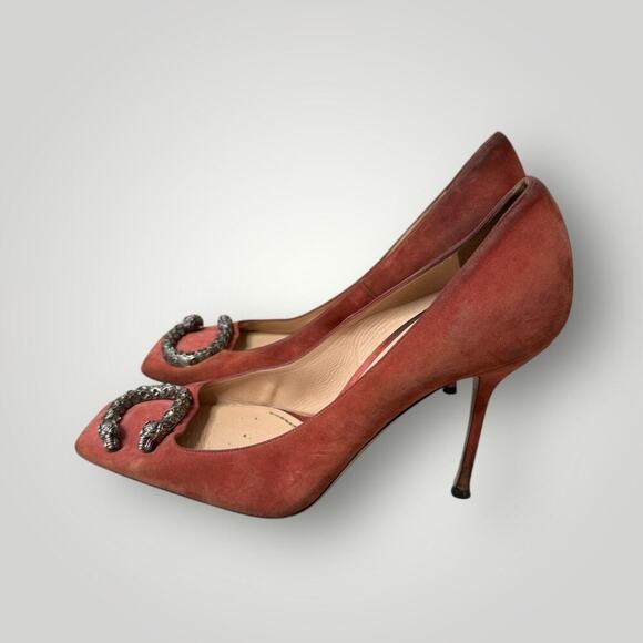 GUCCI Pink DIONYSUS Jeweled Tiger Heels Pumps Shoes sz40 - Picture 4 of 16